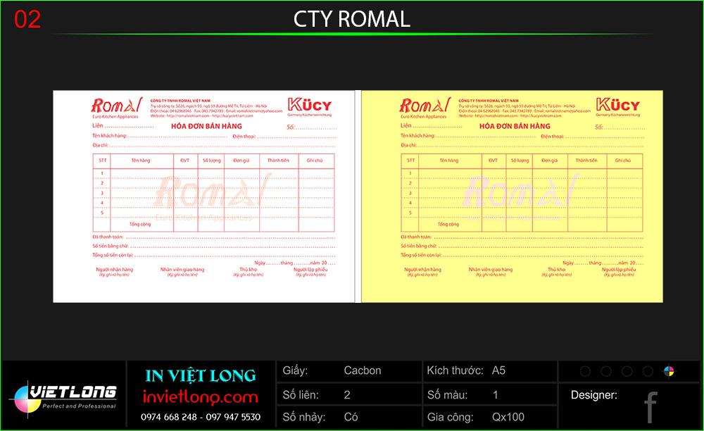 Mẫu hóa đơn bán sản phẩm CTY Romal