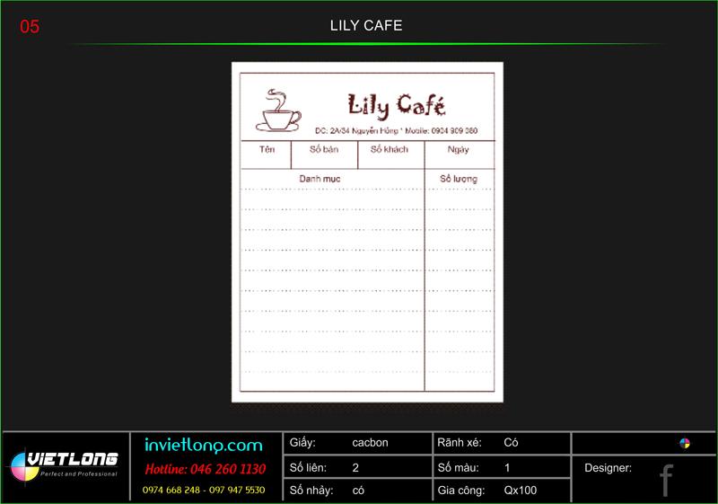 Mẫu phiếu Order LiLy Cafe