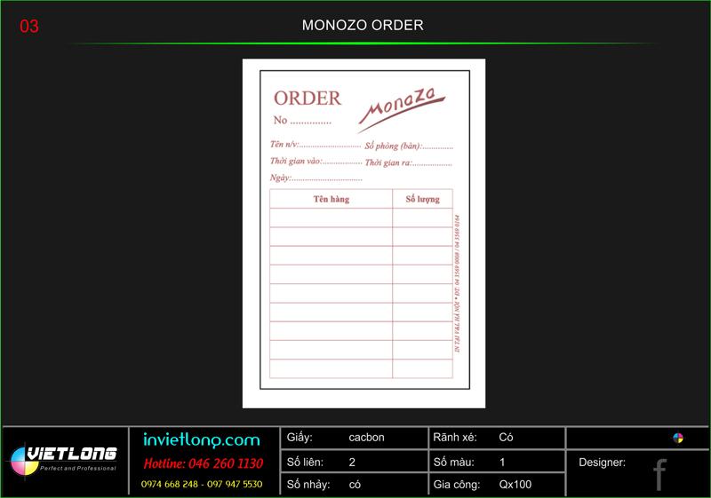 Mẫu phiếu Order Monozo