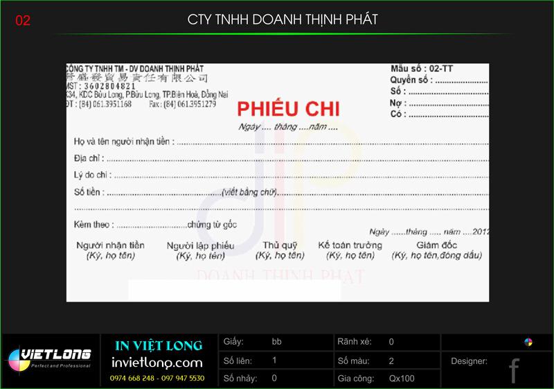 Mẫu phiếu chi CTY Doanh Thịnh Phát