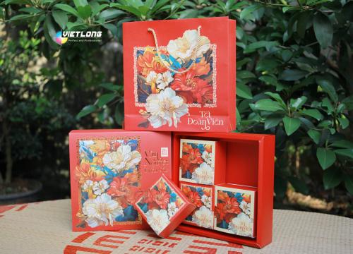 Mẫu vỏ hộp 4 bánh trung thu 2025 màu đỏ - Vãn Nguyệt Uyển Sắc
