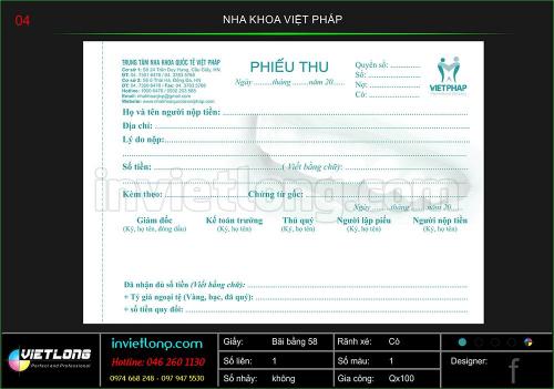 In phiếu đặt hàng - giấy biên nhận cho phòng khám răng