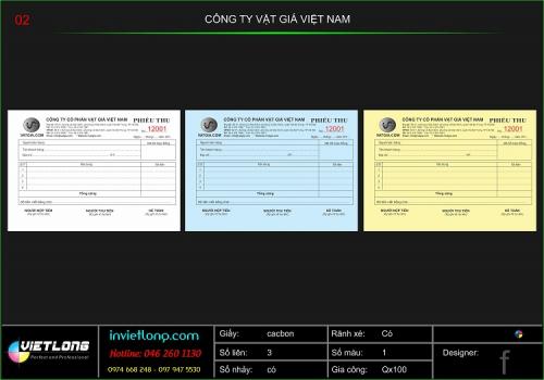 Triển khai 300 cuốn Phiếu thu chi cho Công ty Vật Giá