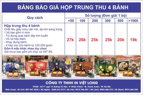 Bảng Giá Sỉ Lẻ Vỏ Hộp Bánh Trung Thu 4 Bánh