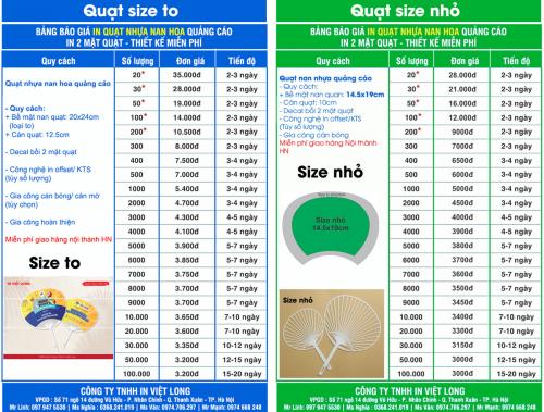 Bảng báo giá in quạt nhựa quảng cáo rẻ nhất Hà Nội