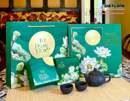 Vỏ Hộp Bánh Trung Thu 2025 loại 4 bánh màu xanh – Nguyệt Sắc Liên Hương