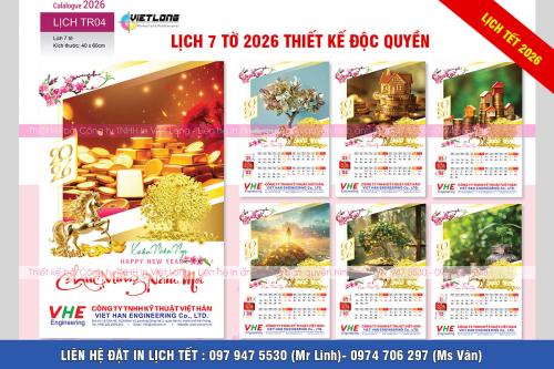 20 mẫu lịch 7 tờ treo tường 2026 Thiết Kế Độc Quyền riêng theo yêu cầu