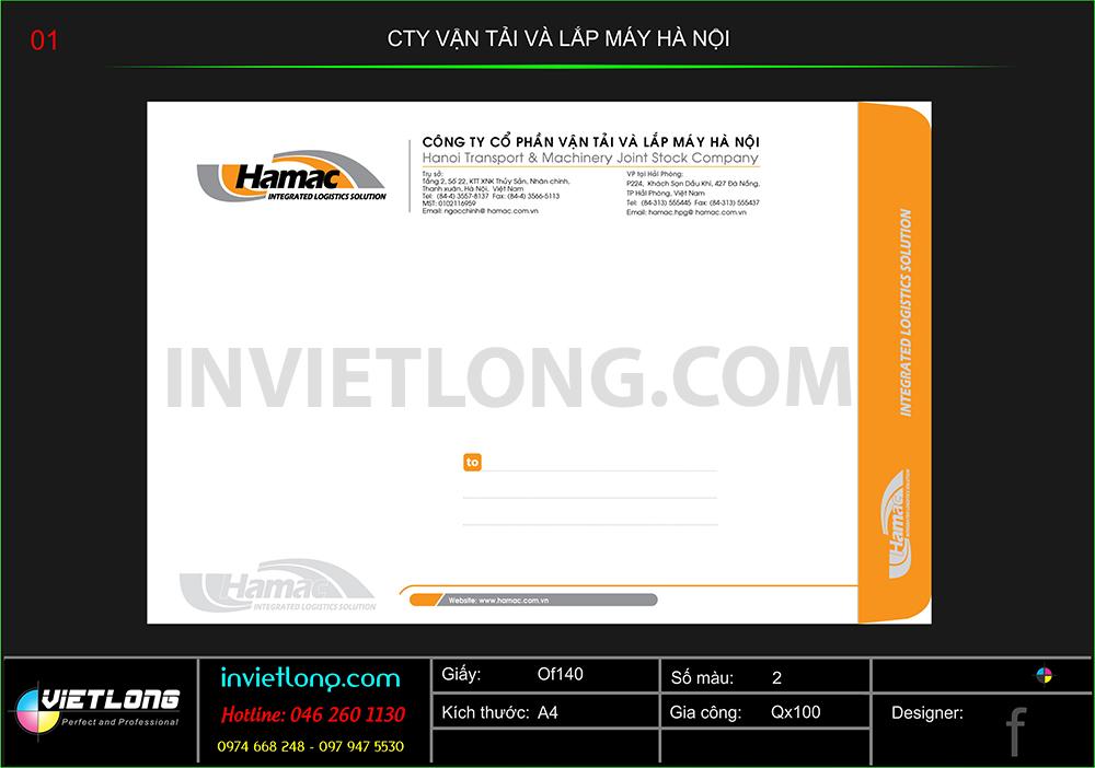 Mẫu phong bì công ty vận tải và lắp máy HN