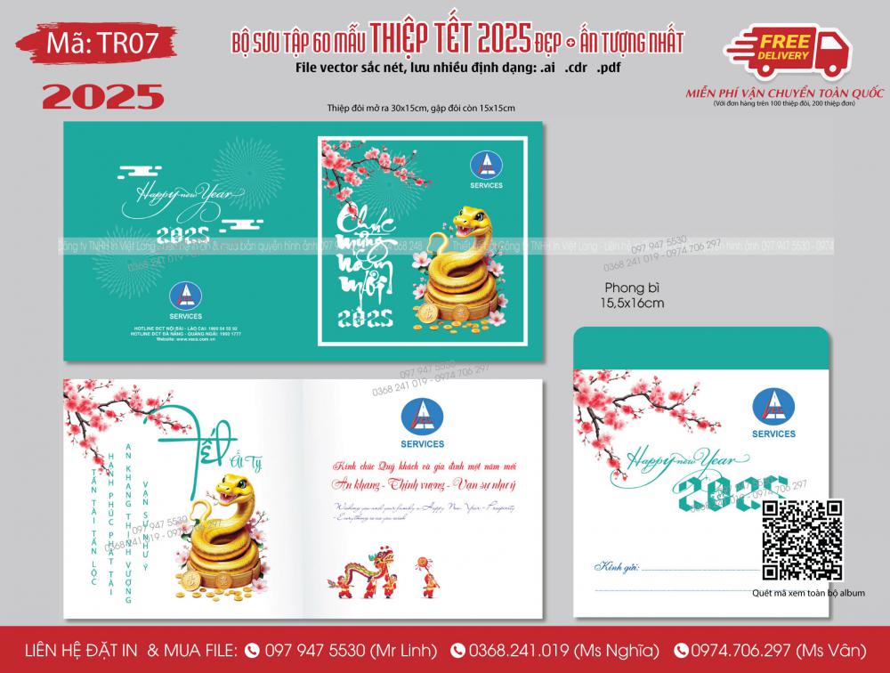 Mẫu thiệp Tết 2025 TR07 Xanh