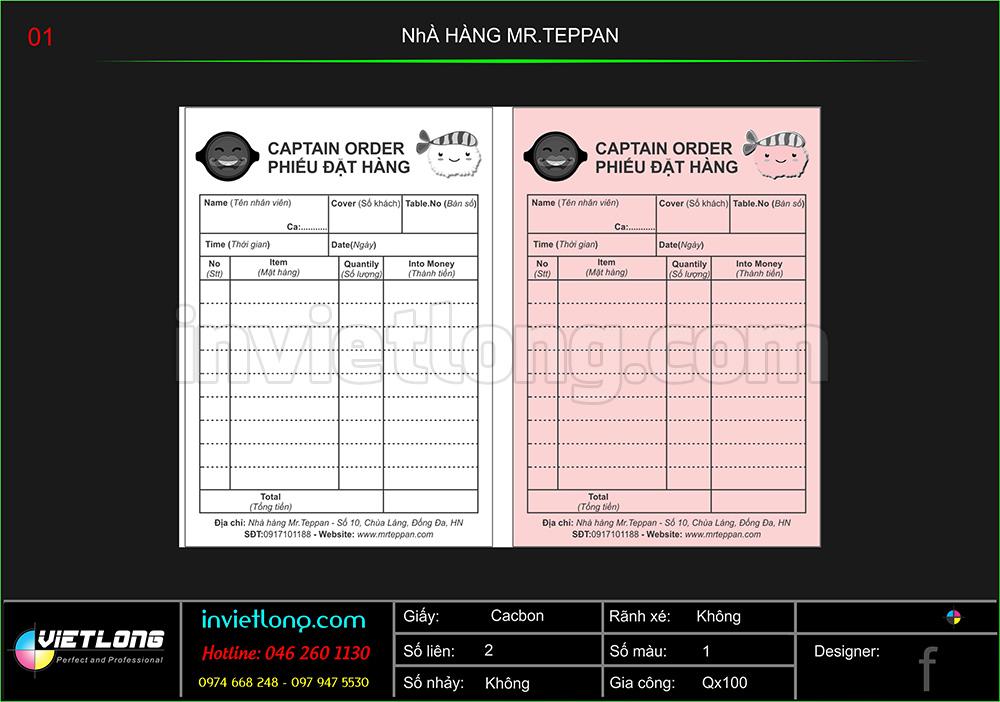 Mẫu Order Nhà Hàng Teppan