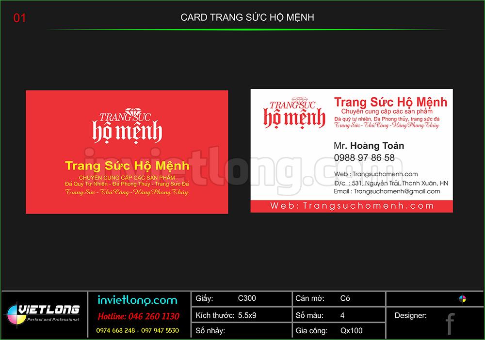Mẫu Name card trang sức hộ mệnh