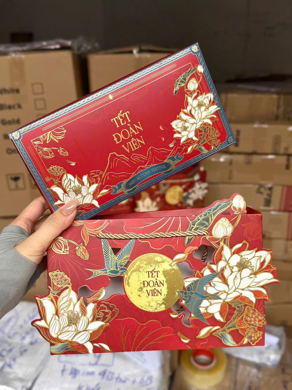 Mẫu hộp trung thu 2 bánh 2026 Trung Thu Nguyệt Liên Ca