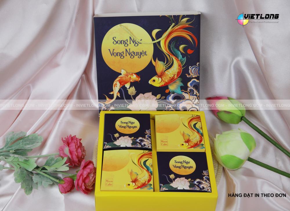 Mẫu hộp bánh trung thu 4 bánh 2025 Song Ngư Vọng Nguyệt