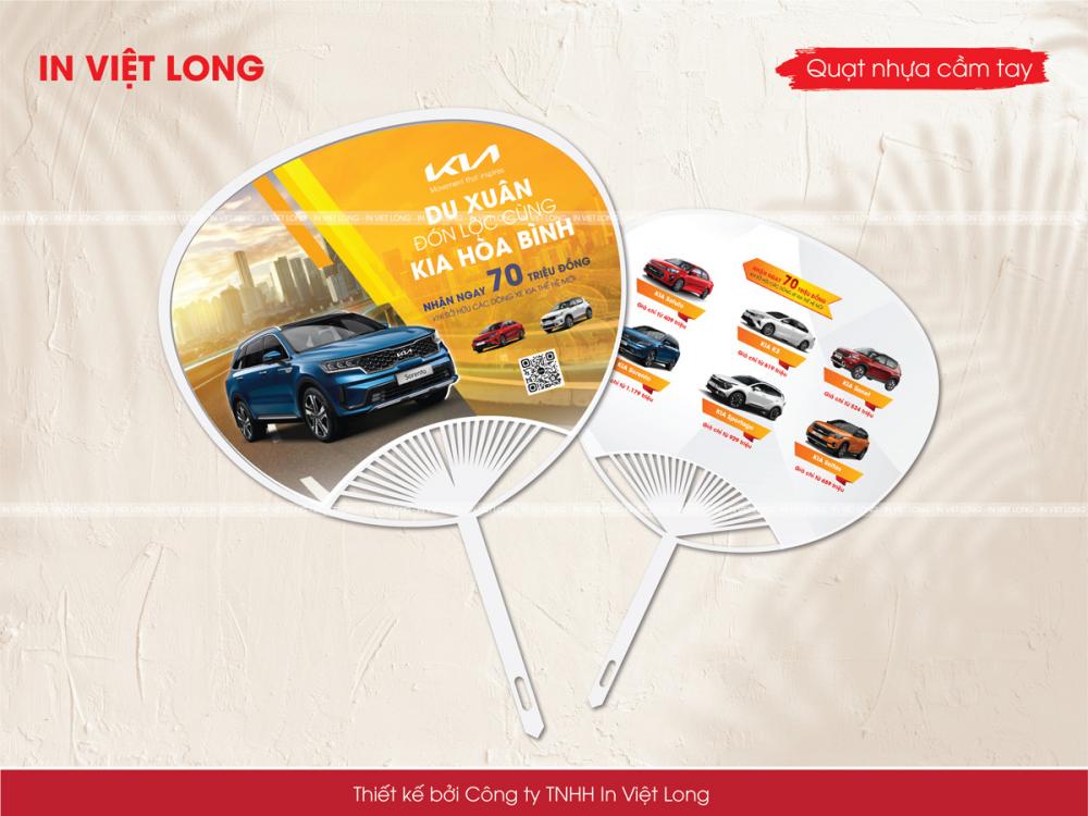 Xưởng in quạt nhựa nan hoa quảng cáo xe ô tô