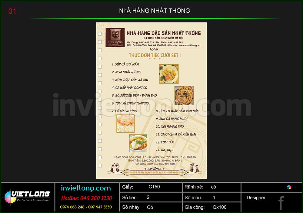 Mẫu menu nhà hàng Nhất Thống