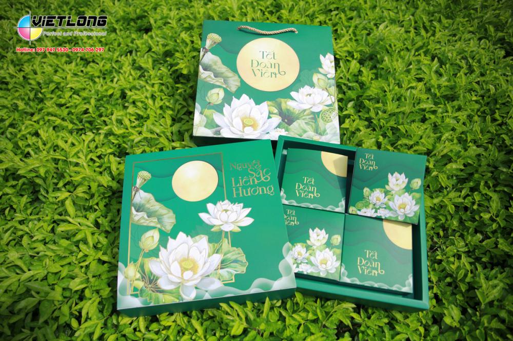 Mẫu vỏ hộp bánh trung thu 4 bánh 2025 Nguyệt Sắc Liên Hương