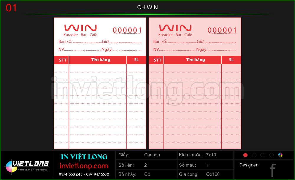 Mẫu Order quán Karaoke Win