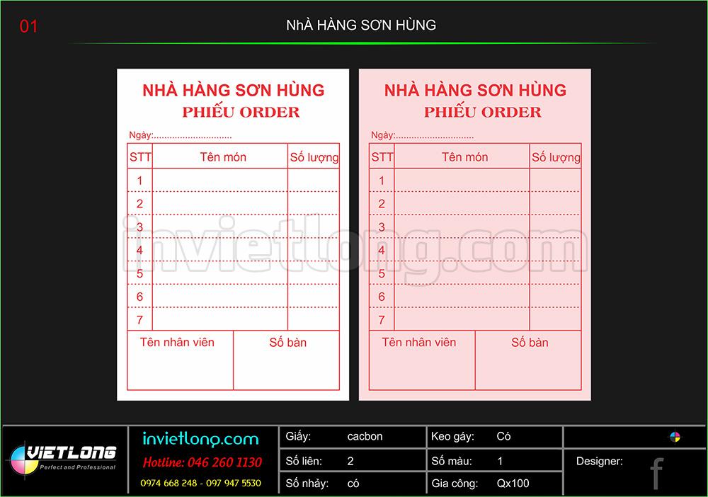 Mẫu Order nhà hàng Sơn Hùng
