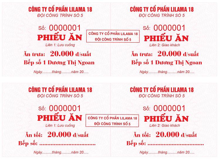 Mẫu phiếu ăn Lilama