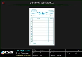 Mẫu phiếu Order Cơm Ngon Việt Nam