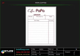 Mẫu phiếu Order PAPA Coffee