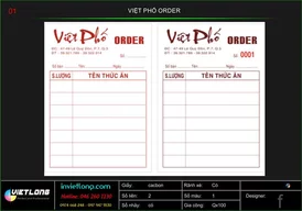 Mẫu Order quán ăn Việt Phố