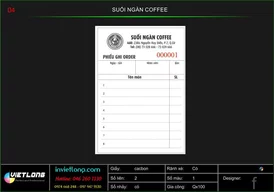 Mẫu phiếu Order Suối Ngàn Coffee