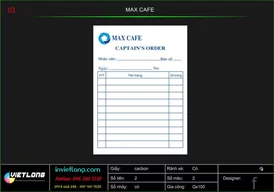 Mẫu phiếu Order Max Cafe