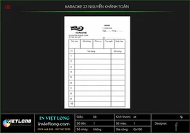 Mẫu phiếu Order Karaoke 23 Nguyễn Khánh Toàn