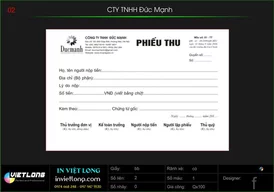 Mẫu phiếu thu công ty Đức Mạnh