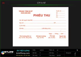 Mẫu phiếu thu công ty in NT