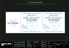 Mẫu vé gửi xe Cty Hoàng yến