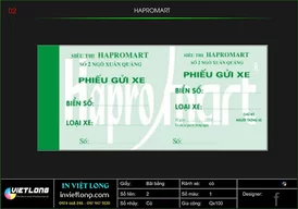 Mẫu phiếu gửi xe Hapro Mart
