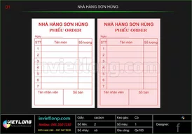 Mẫu Order nhà hàng Sơn Hùng