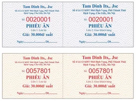 Mẫu phiếu ăn nhà hàng