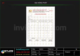 Mẫu phiếu giao nhận hàng CTY Đại Hồng Phát