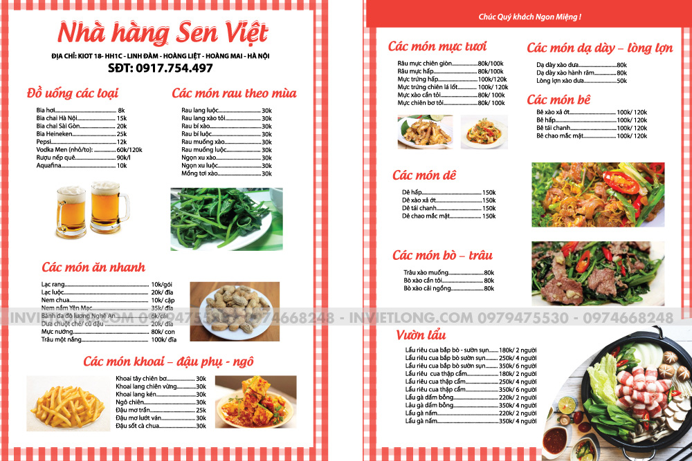 Mẫu menu nhà hàng Sen Việt