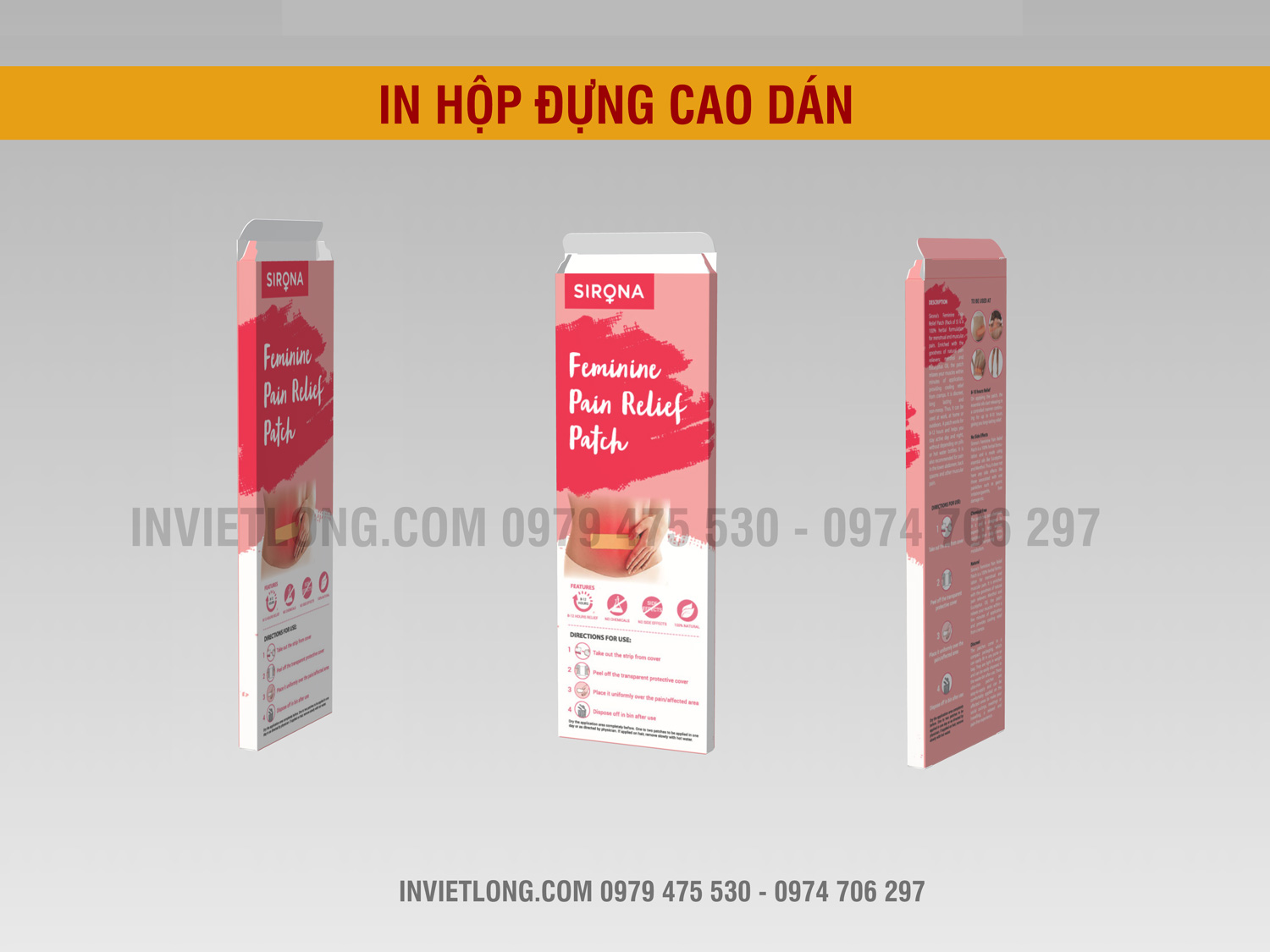 In hộp đựng cao dán trị đau lưng