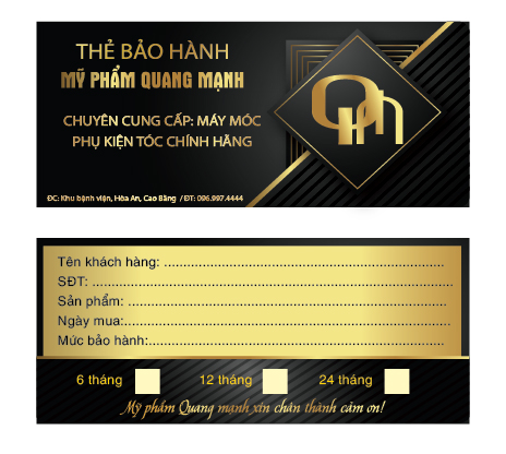 Mẫu thẻ bảo hành mỹ phẩm