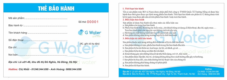 Thẻ bảo hành máy lọc nước
