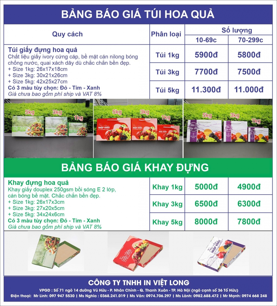 bảng báo giá túi đựng hoa quả bán sẵn