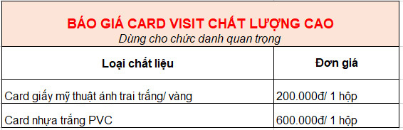 Báo giá card visit chất lượng cao