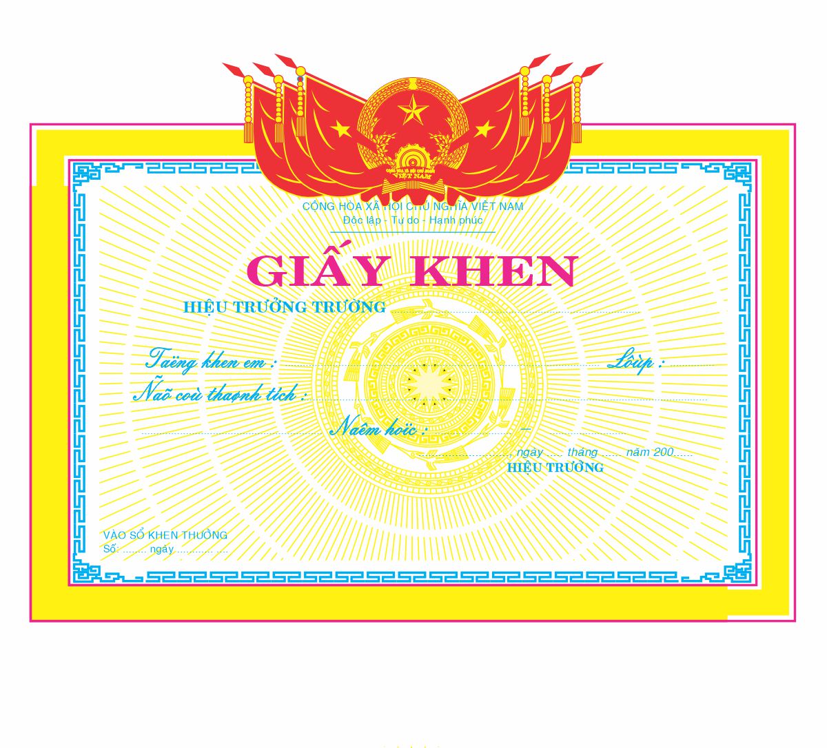 In giấy khen thưởng học sinh giỏi
