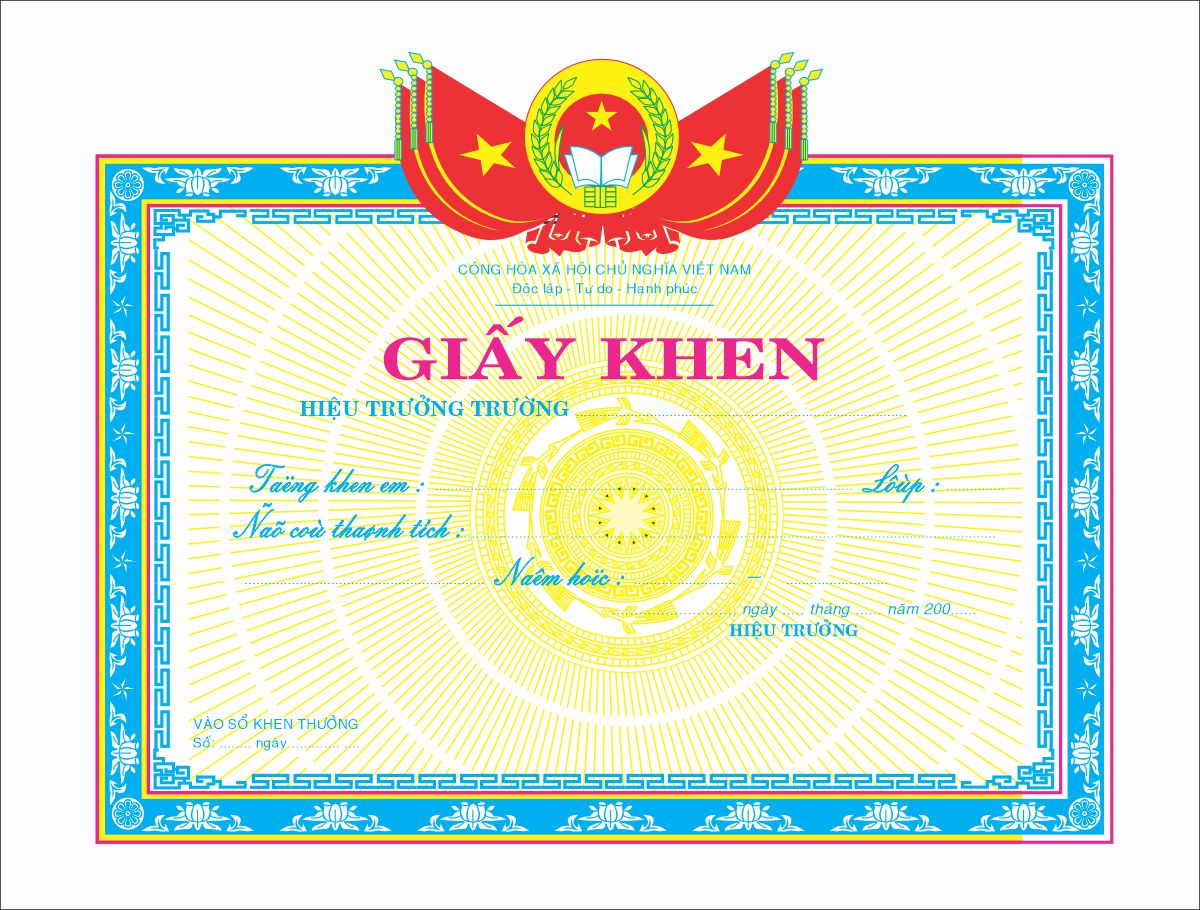 Mẫu giấy khen thưởng học sinh
