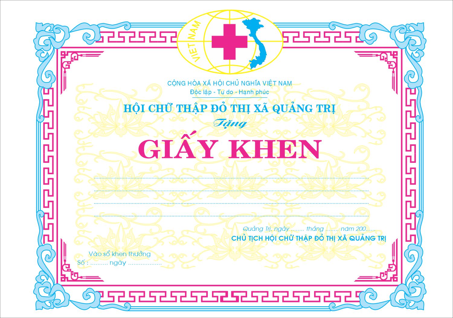 mẫu giấy khen hội chữ thập đỏ