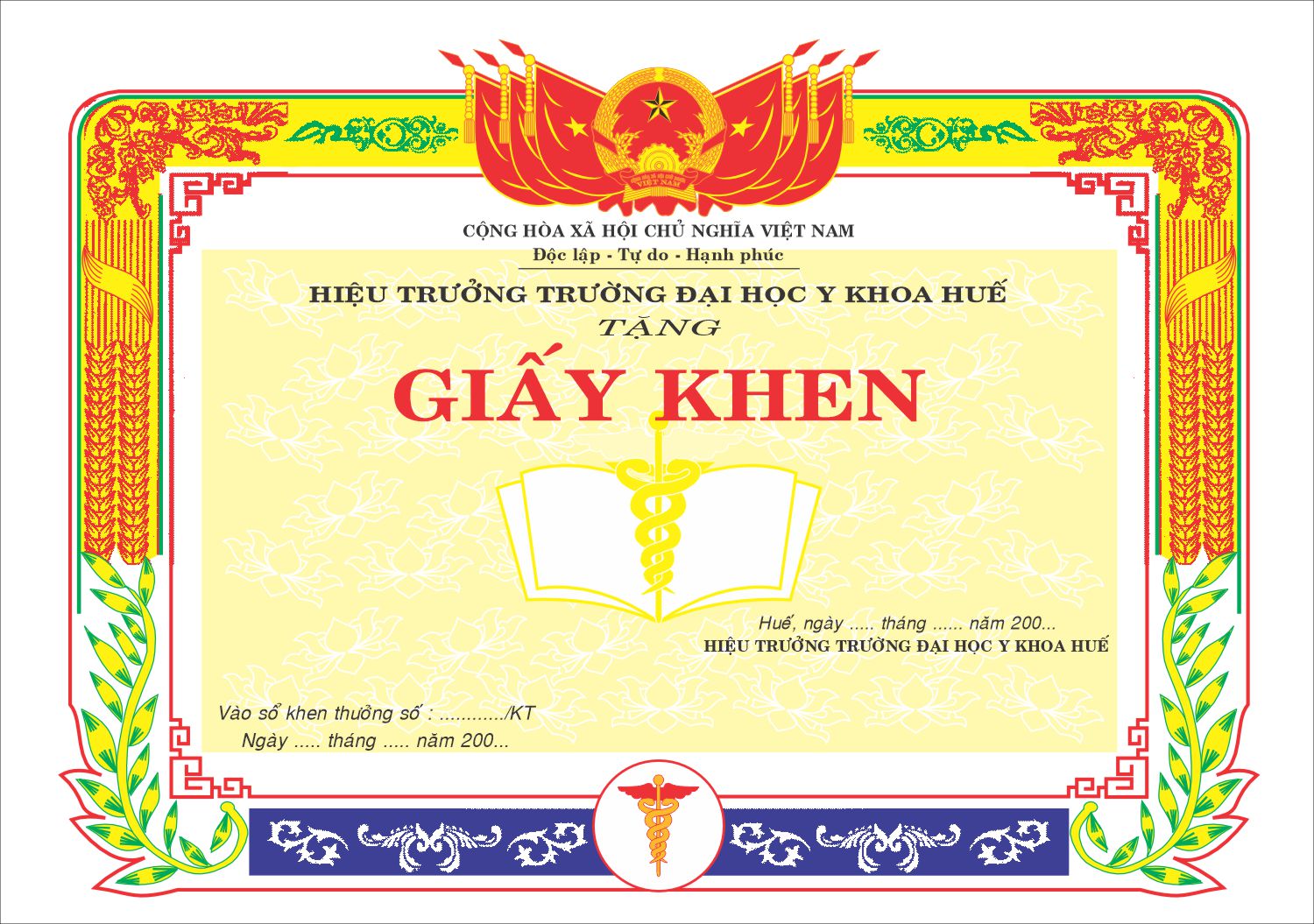 Mẫu giấy khen trường Y