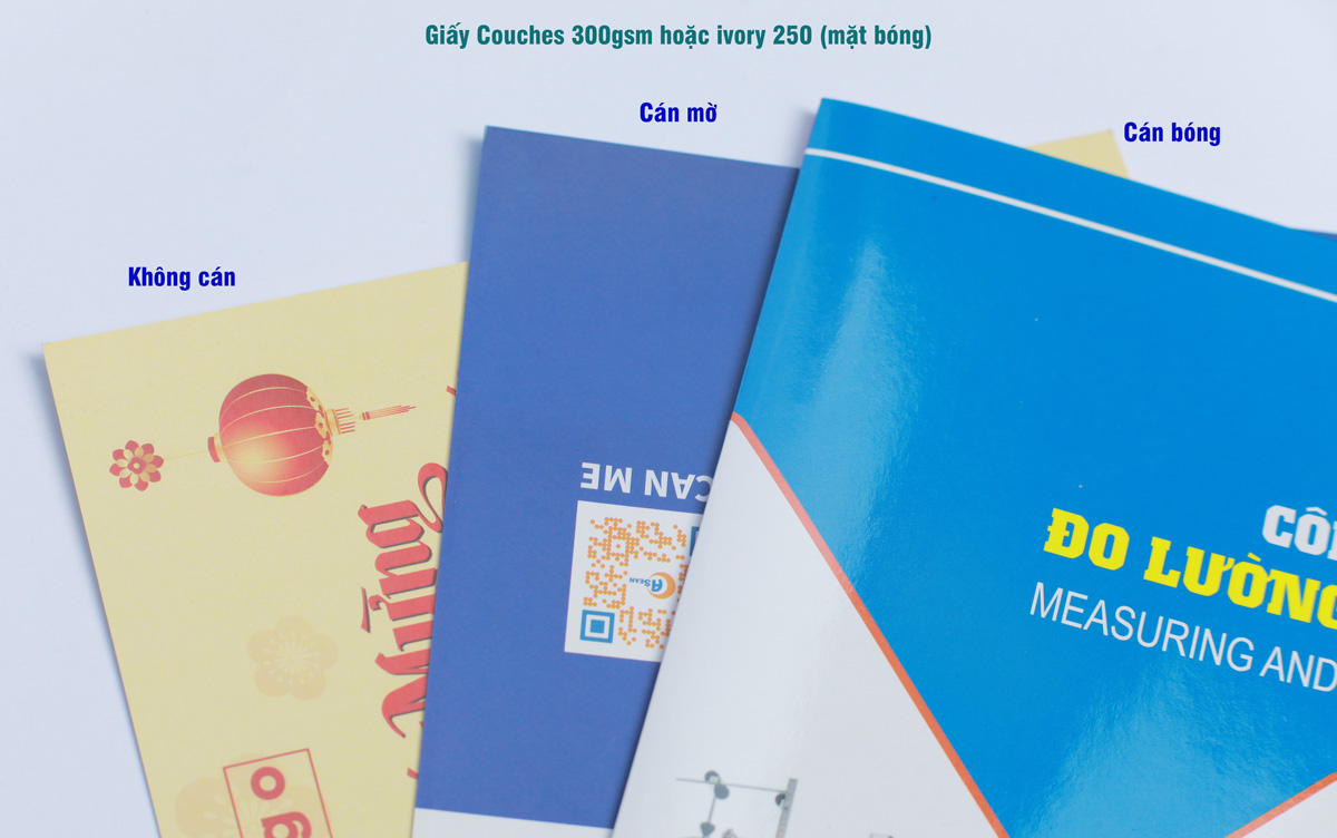Giấy in thiệp cơ bản, chọn gia công cán bóng/ cán mờ