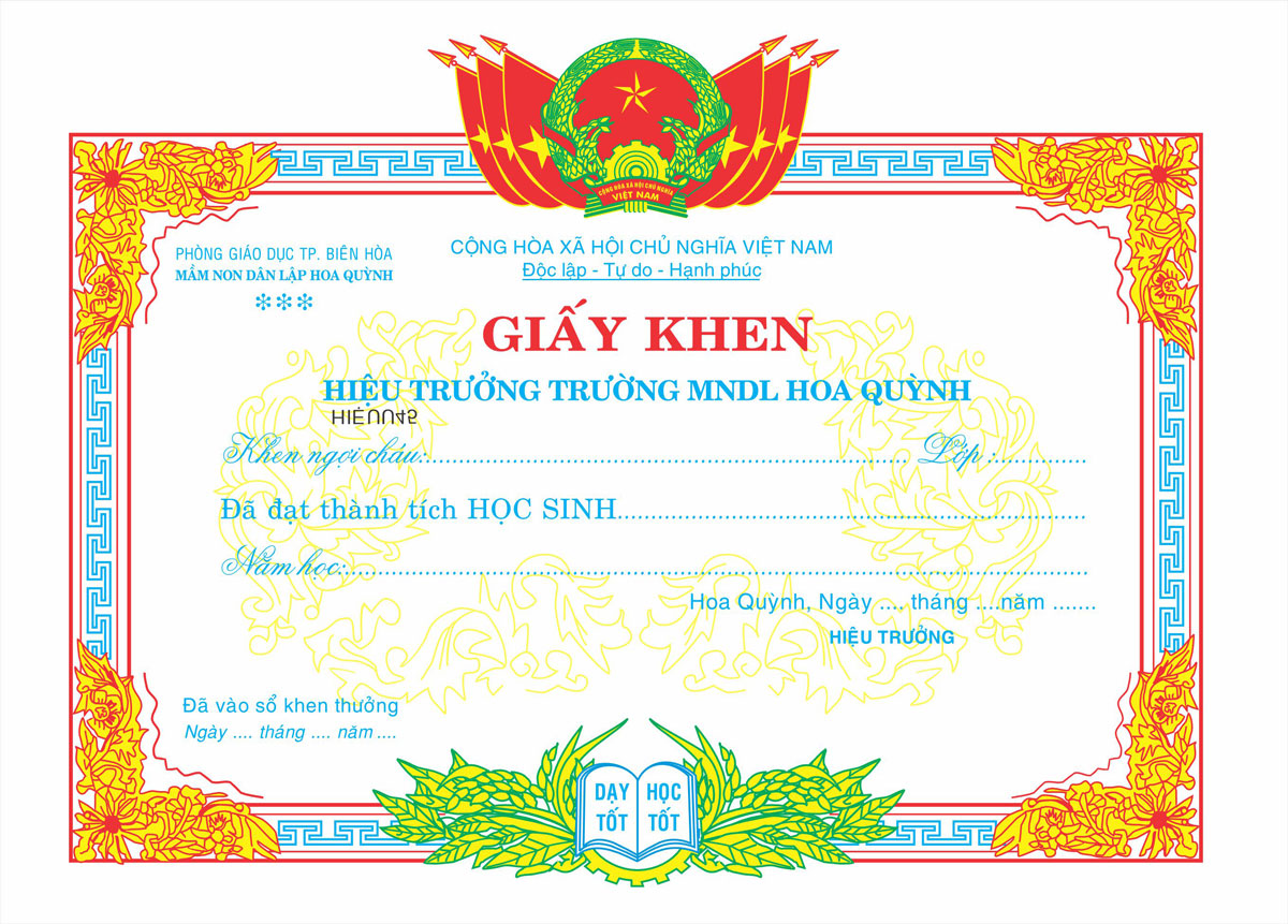 Giấy khen thưởng học sinh