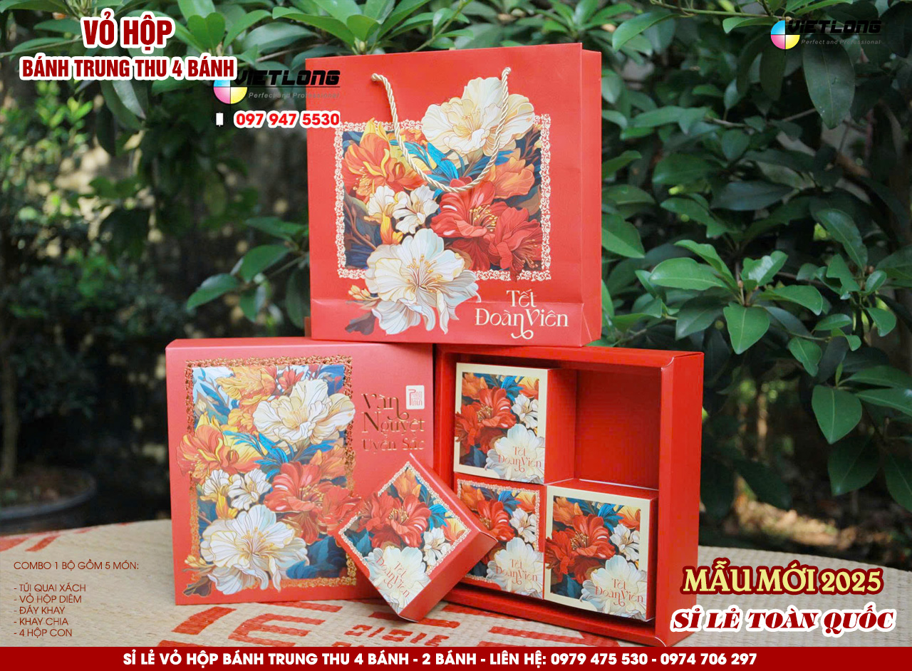 Mẫu vỏ hộp trung thu màu đỏ - Vãn Nguyệt Uyển Sắc