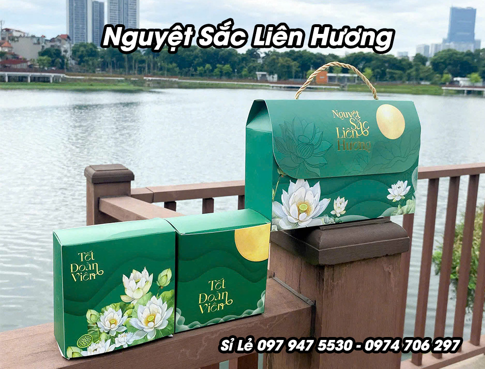 Mẫu hộp trung thu 2 bánh Sen xanh lá